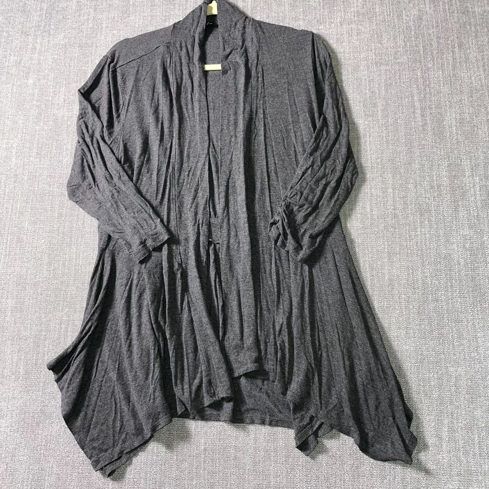 AB Studio Cardigan Sweater Womens XL Charcoal Gray Asymmetric Hem Open Front